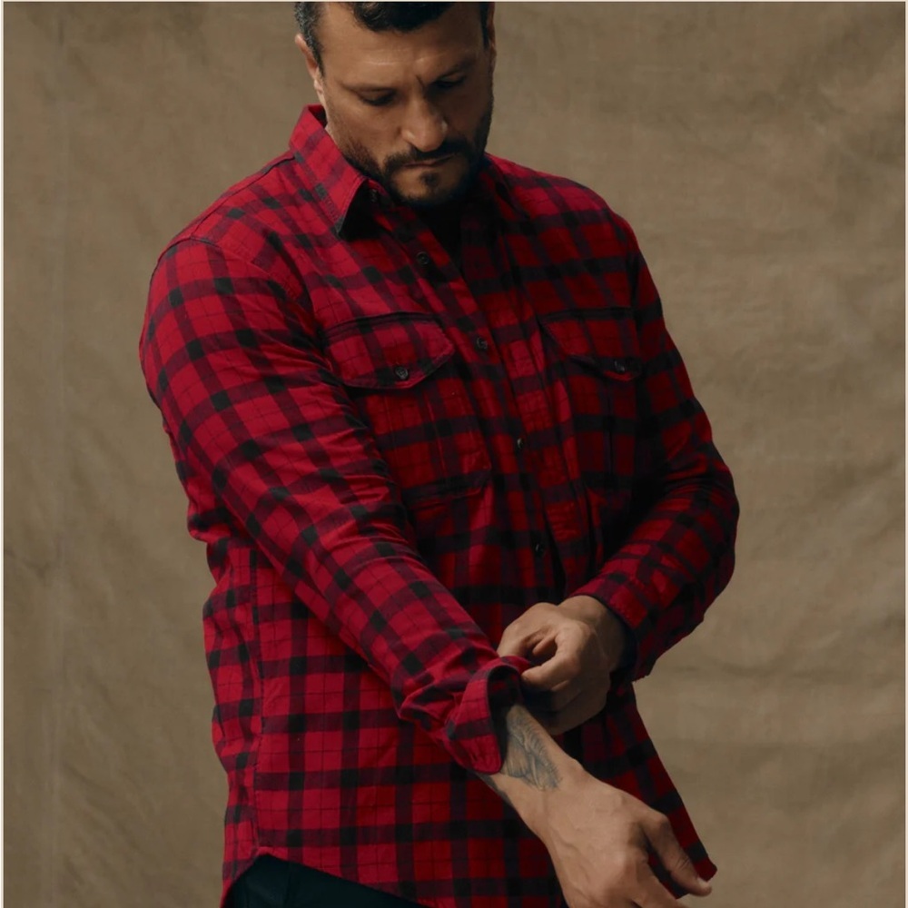 Filson Men's Alaskan Guide Shirt In Red and Black Plaid Flannel